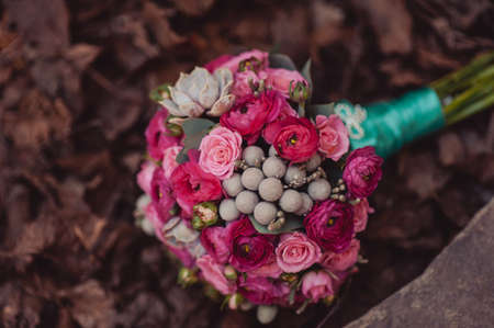 Beautiful bouquet of the bride in different color tonesの写真素材