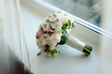 Beautiful bouquet of the bride in different color tonesの写真素材