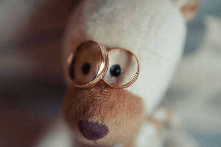 Two wedding rings of the bride and groom close-upの写真素材