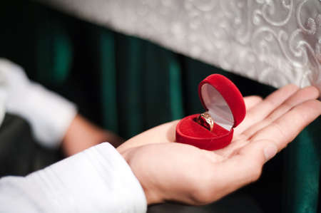 Two wedding rings of the bride and groom close-upの写真素材