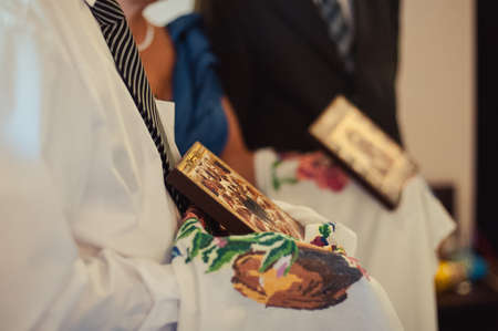 Altar church bible candles crown cross iconの写真素材