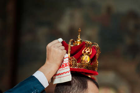 Altar church bible candles crown cross iconの写真素材