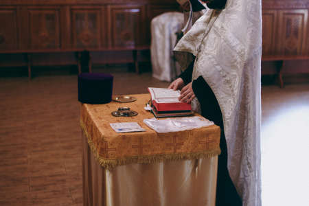 Altar church bible candles crown cross iconの写真素材