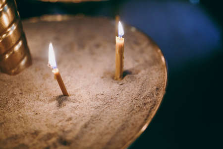 Altar church bible candles crown cross iconの写真素材