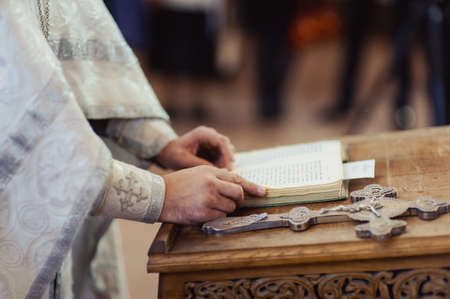 Altar church bible candles crown cross iconの写真素材