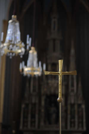 Altar church bible candles crown cross iconの写真素材