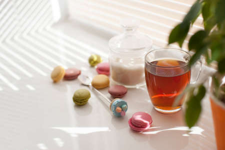 colorful macarons with vintage pastel filteredの写真素材