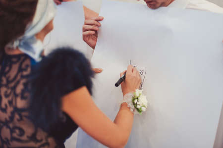 The artist draws a picture at the weddingの写真素材