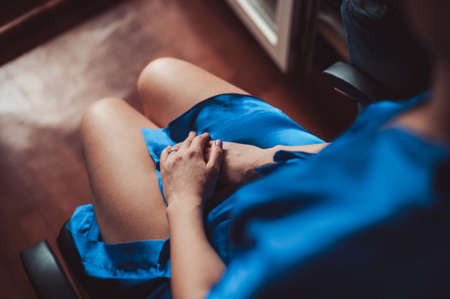 Bride in the dressing gown. beautiful bride in a morningの写真素材