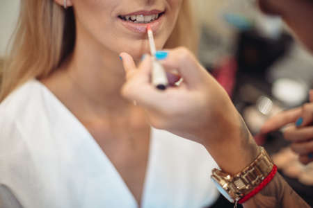 Bride make-up. Beautiful wedding makeup for the bride. Large with detailsの写真素材