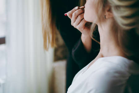 Bride make-up. Beautiful wedding makeup for the bride. Large with detailsの写真素材