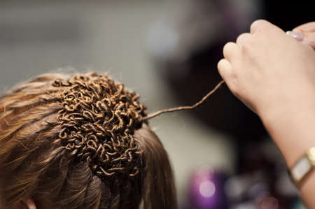 Hairstyle of the bride. Beautiful wedding hairstyle for the bride. Large with detailsの写真素材