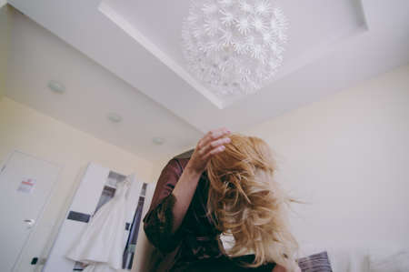 Hairstyle of the bride. Beautiful wedding hairstyle for the bride. Large with detailsの写真素材