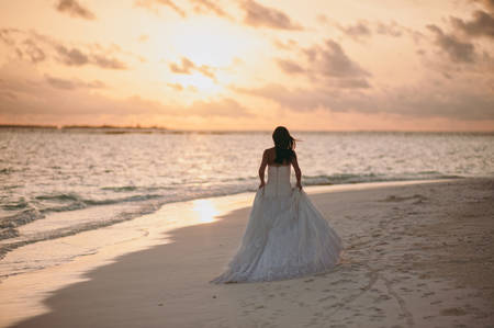 The beautiful bride on the beach of the islandの写真素材