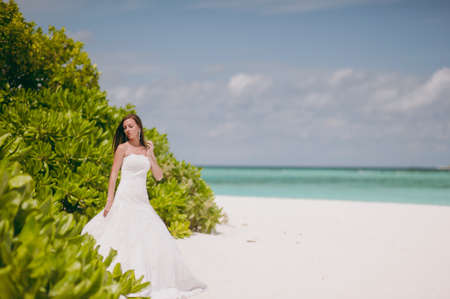 The beautiful bride on the beach of the islandの写真素材