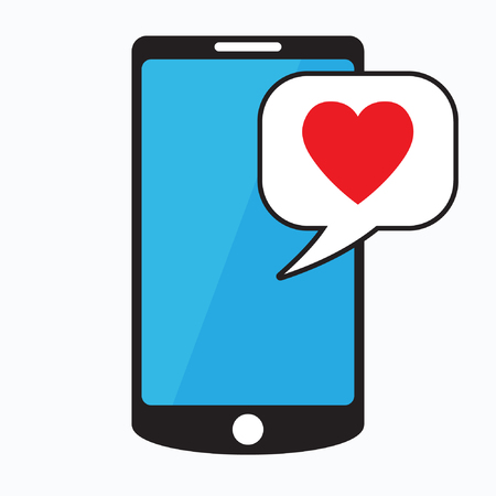Smartphone with heart in a speech bubble, mobile phone and love message.のイラスト素材