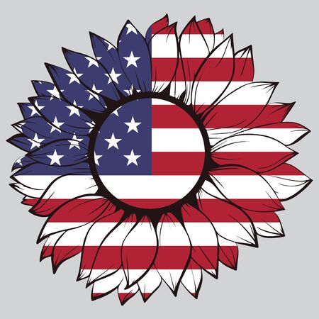USA flag in sunflower, 4th of july, patriotic, fourth of july, america, usのイラスト素材