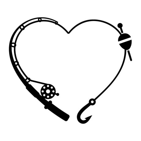 Heart fishing rod vector illustrationのイラスト素材