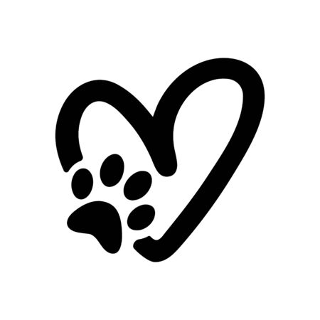 Paw print with heart, Animal love symbol, isolated vectorのイラスト素材