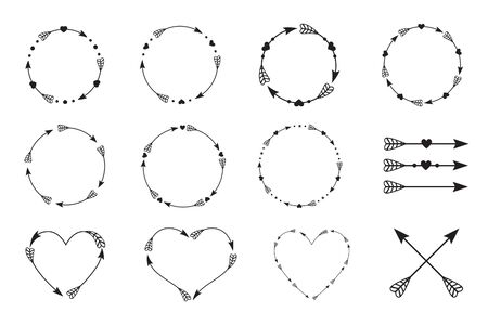 Arrows set, cross arrows, circle arrows vectorのイラスト素材