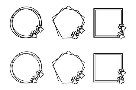Paw frame, Pet print doodle frame, monogram vector frameのイラスト素材