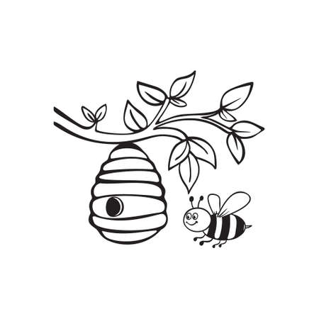 Beehive with Honey Bee, Bumble Bee vectorのイラスト素材