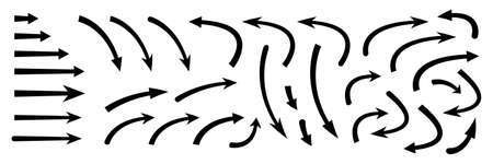 Hand drawn curved arrows. Sketch doodle style. Collection of vector pointers.のイラスト素材