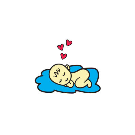 The baby sleeps. Baby sleeping. Sweet dream illustration. White background.のイラスト素材