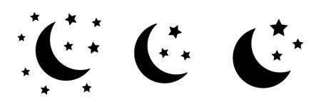 Moon with Stars icon on white background. Bedtime symbol. Night icon. Minimalist style.のイラスト素材