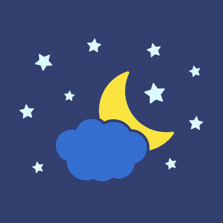 Moon, stars and clouds vector icon on background. Night sky icon.のイラスト素材