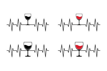Red Wine Glass Heartbeat vector illustrationのイラスト素材
