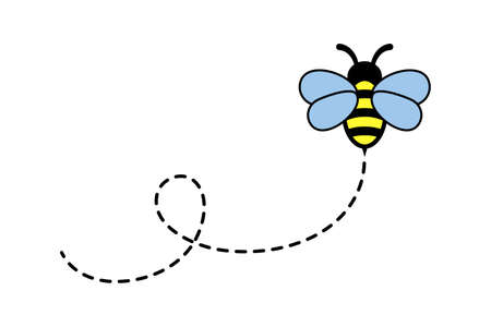 Cartoon Bee Flying on a Dotted Route. Vector illustration isolated on background.のイラスト素材