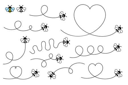 Cartoon Bee Flying on Route. Vector illustration isolated on background.のイラスト素材