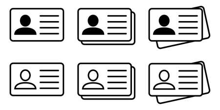 ID Card icon collection. Employee clerk card, driver license, Identification card, staff identification card symbol. Design for website and mobile appのイラスト素材