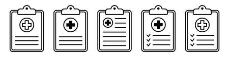 Health care diagnosis clipboard line icon design template. vector icon.のイラスト素材