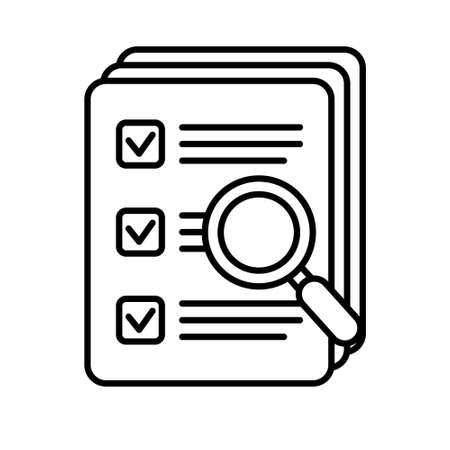 Document check icon vector illustration. Checklist magnifier assessment line icon.のイラスト素材