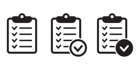 clipboard icon. Checklist icon of an approved document. Project completed. Task vector icon. Task completed.のイラスト素材