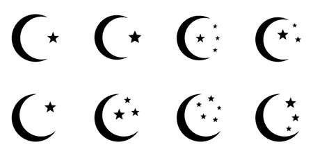 Crescent moon with stars icon on white background. night icon. Crescent moon icon. minimalist style.のイラスト素材