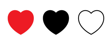 Red, black and outline heart icon, love icon.のイラスト素材