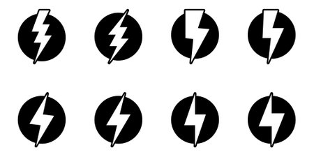Lightning in a circle icon. Lightning icon. Bolt circle symbol. Power charging energy sign. vector illustration.のイラスト素材