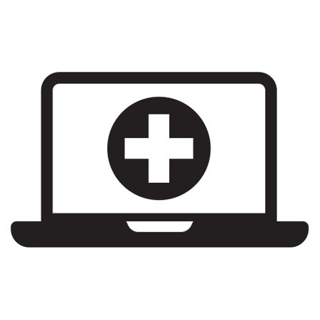 Electronic health record laptop icon, medical record laptop flat icon for healthcare.のイラスト素材