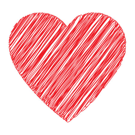 Hand drawn red heart. Scribble heart vector.のイラスト素材