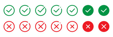 Cross mark and Check mark vector icon. Yes or no line symbol, approved or rejected icon for user interface.のイラスト素材