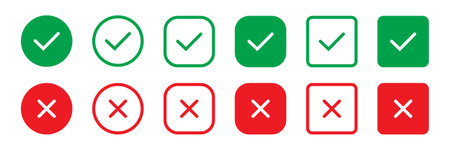 Cross mark and Check mark vector icon. Yes or no line symbol, approved or rejected icon for user...