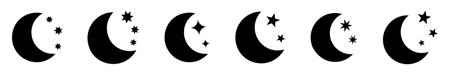 Crescent moon with stars icon on white background. night icon. Crescent moon icon. minimalist style.のイラスト素材
