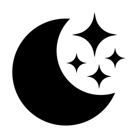 Crescent moon with stars icon on white background. night icon. Crescent moon icon. minimalist style.のイラスト素材