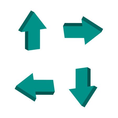 Green 3D arrows with shadow, up, down, right, left direction.のイラスト素材