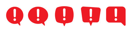 Speech bubble with exclamation mark. Red attention sign icon. Hazard warning symbol. Vector...