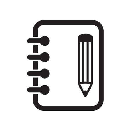 Notebook and pencil icon. Icon of notes. Notepad vector sign.のイラスト素材