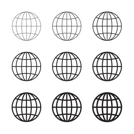 Globe icon, WWW world wide web set site symbol, Internet collection icon, website address globe, outline signs.のイラスト素材